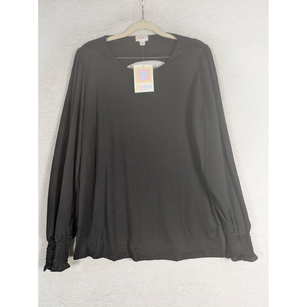 NEW LuLaRoe Blouse Women's M Black Keyhole Back Smocked Cuff Long Sleeve